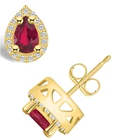 Macy's Ruby (1 Ct. t.w.) and Diamond (1/ Halo Stud Earrings