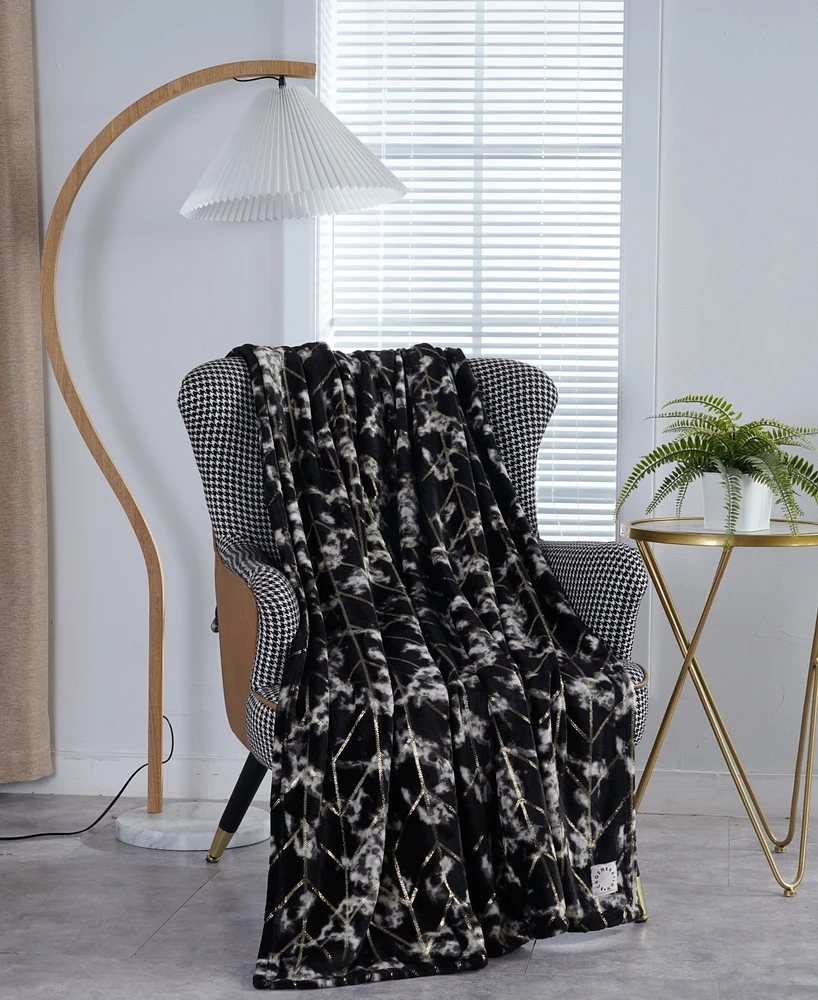 BCBgeneration Marble Foil Printed Plush Throw Blanket, 50" x 70", Exclusively at Macy's - with Gold