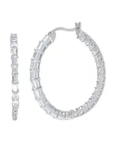 Macy's Fine Silver Plated Cubic Zirconia Baguette and Round inside and Out Hoop Earrings