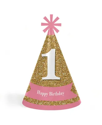 1st Birthday Girl - Fun to be One - Cone Happy First Birthday Party Hats - 8 Ct
