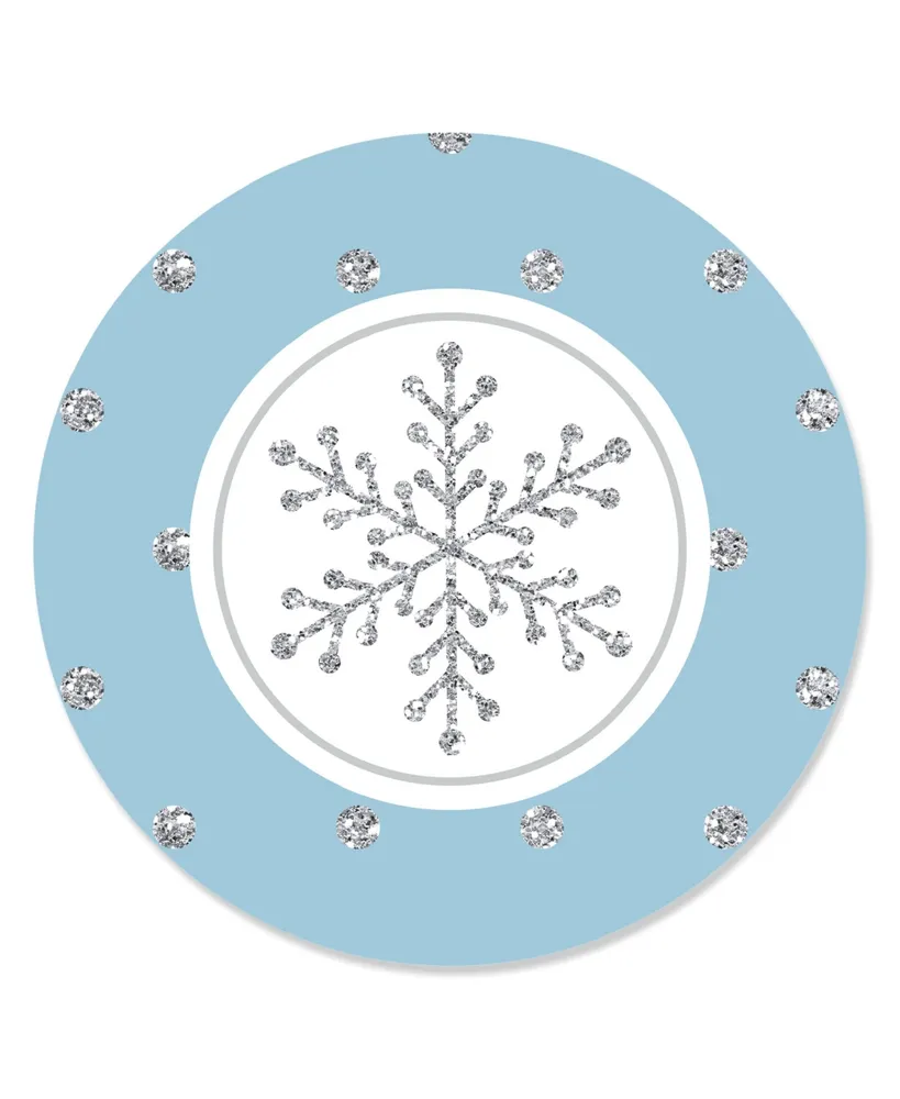 Winter Wonderland - Snowflake Holiday Party Circle Sticker Labels - 24 Count