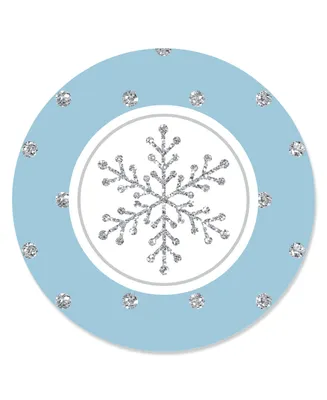 Winter Wonderland - Snowflake Holiday Party Circle Sticker Labels - 24 Count