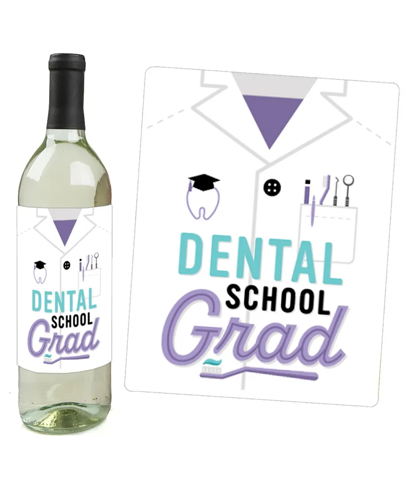 Dental School Grad Party Decorations - Wine Bottle Label Stickers - Set of 4