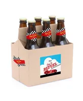 Let's Go Racing - Racecar - Race Car Decor 6 Soda/Beer Bottle Labels & 1 Carrier