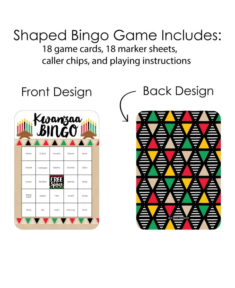 Happy Kwanzaa - Bingo Cards and Markers - Party Bingo Game - Set of 18