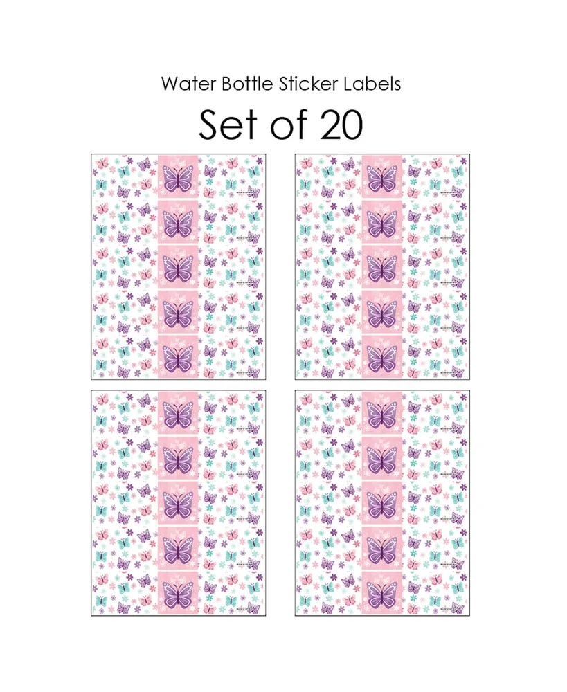 Big Dot of Happiness Beautiful Butterfly Baby Shower Birthday Party Water Bottle Sticker Labels 20 Ct