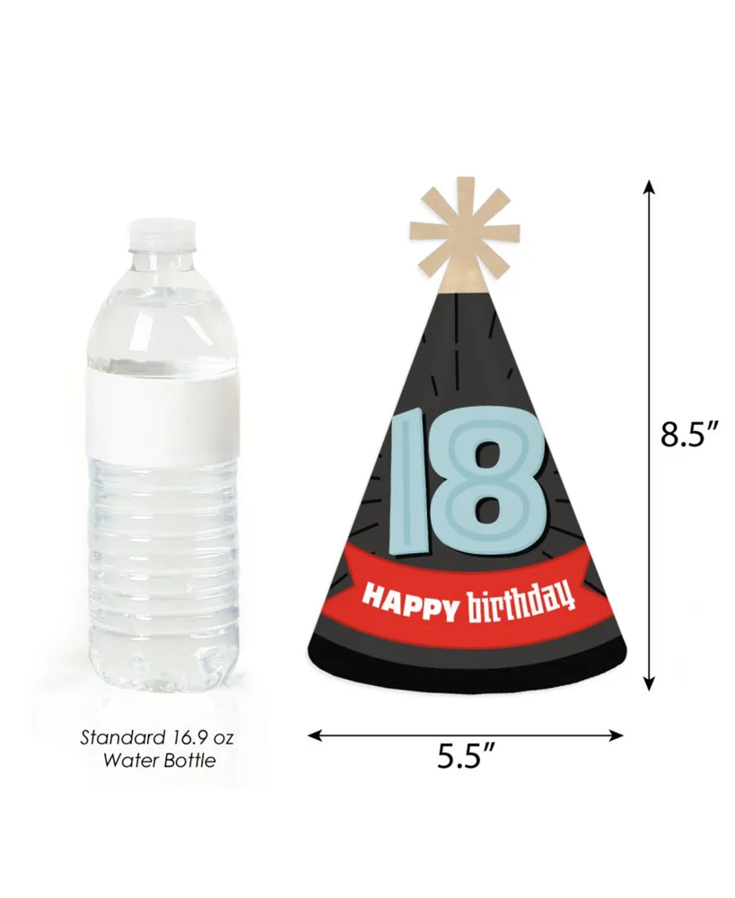 Boy 18th Birthday - Cone Happy Birthday Party Hats Standard Size 8 Count