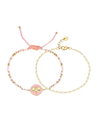 Unwritten 14K Gold Flash-Plated Brass Cubic Zirconia Pink Heart Cord and Chain Bracelet