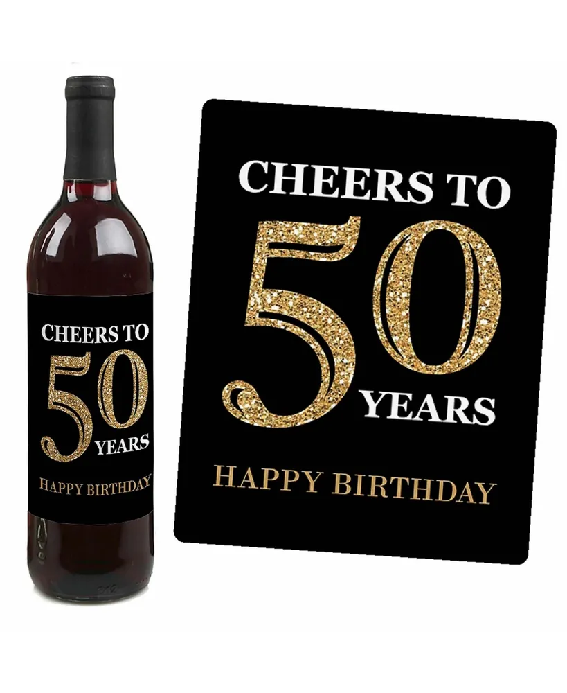 Adult 50th Birthday - Gold - Party Gift - Wine Bottle Label Stickers - 4 Ct