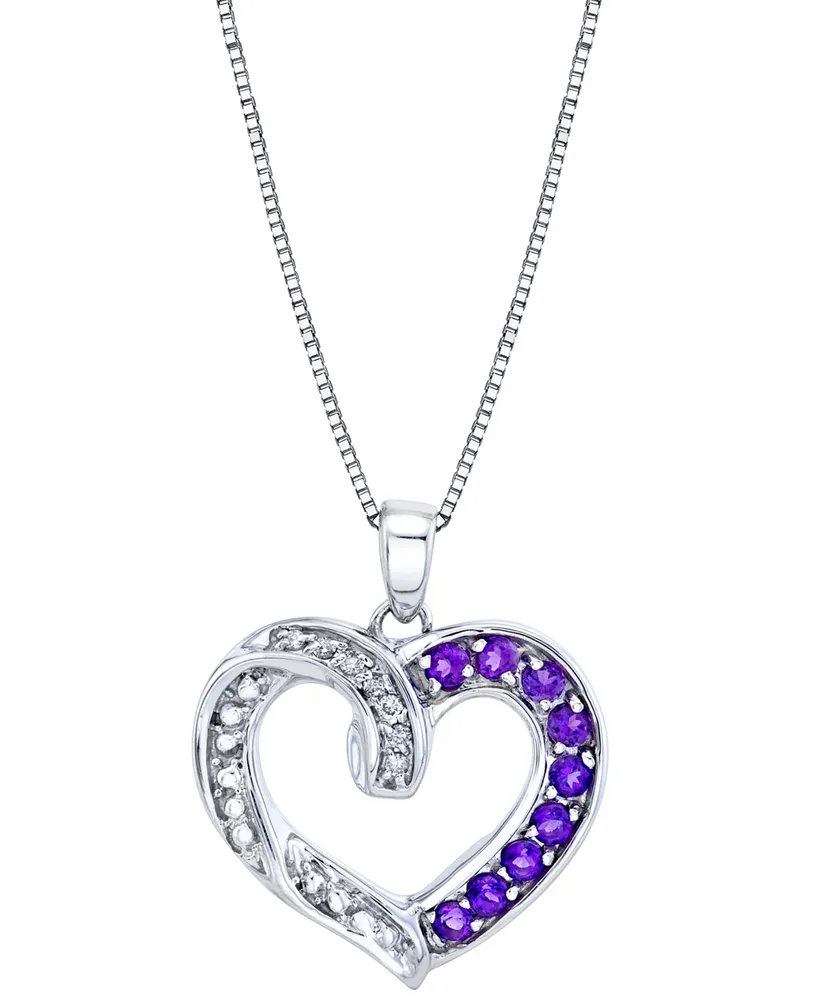 Amethyst (1/2 ct. t.w.) & Diamond (1/20 ct. t.w.) Heart 18" Pendant Necklace in Sterling Silver