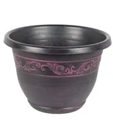 Garden Elements Outdoor Tulip Banded Plastic Planter Plum 13 Inches