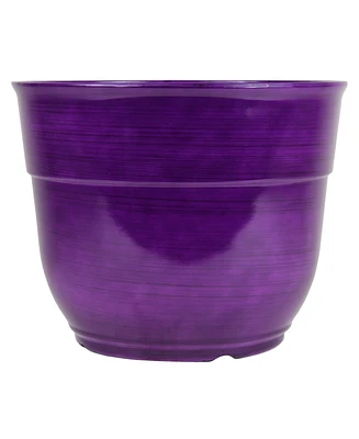 Garden Elements Glazed Brushed Happy Large Plastic Planter Dark Purple 15 Inch