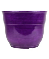 Garden Elements Glazed Brushed Happy Large Plastic Planter Dark Purple 15 Inch