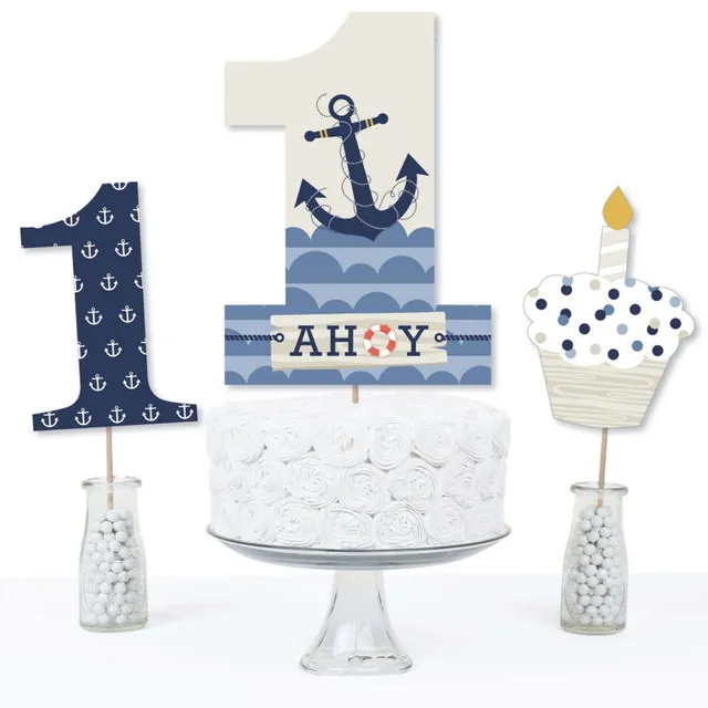 Ahoy - Nautical - Baby Shower or Birthday Party Centerpiece Sticks - Table  Toppers - Set of 15