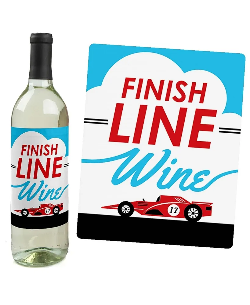 Let's Go Racing - Racecar Party Decor - Wine Bottle Label Stickers - 4 Ct - Assorted Pre