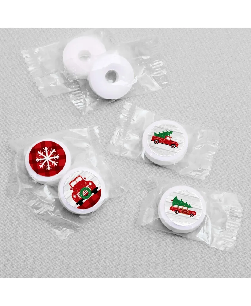 Merry Little Christmas Tree Red Truck Round Candy Sticker Favors- 1 Sheet of 108