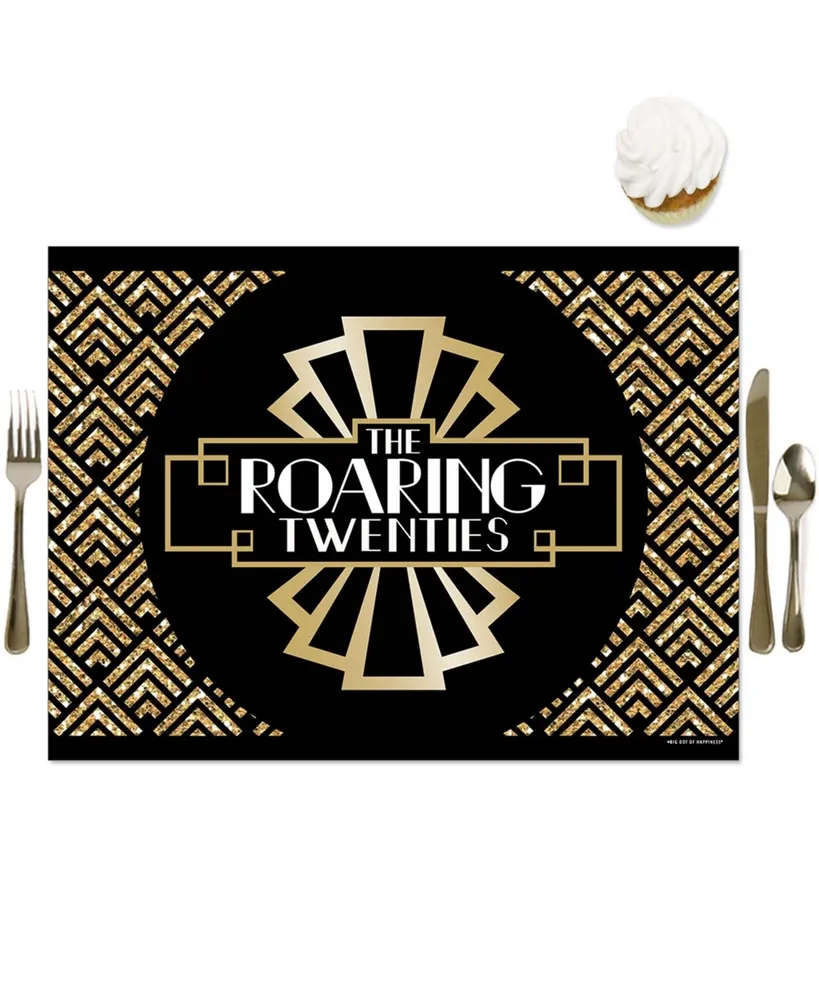 Roaring 20's - Party Table Decorations - 1920s Art Deco Party Placemats - 16 Ct