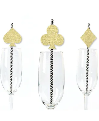 Gold Glitter Card Suits Straws No-Mess Cut-Outs & Decorative Paper Straws 24 Ct