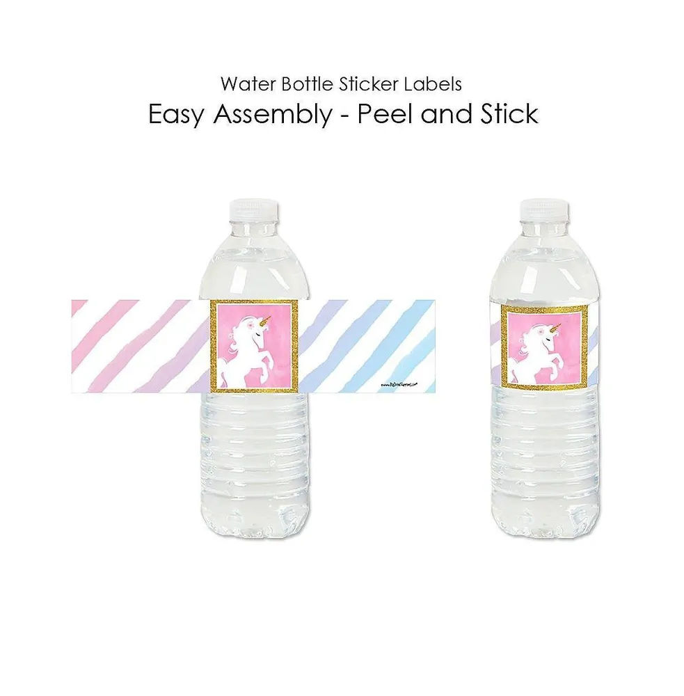 Rainbow Unicorn - Magical Unicorn Party Water Bottle Sticker Labels - 20 Ct