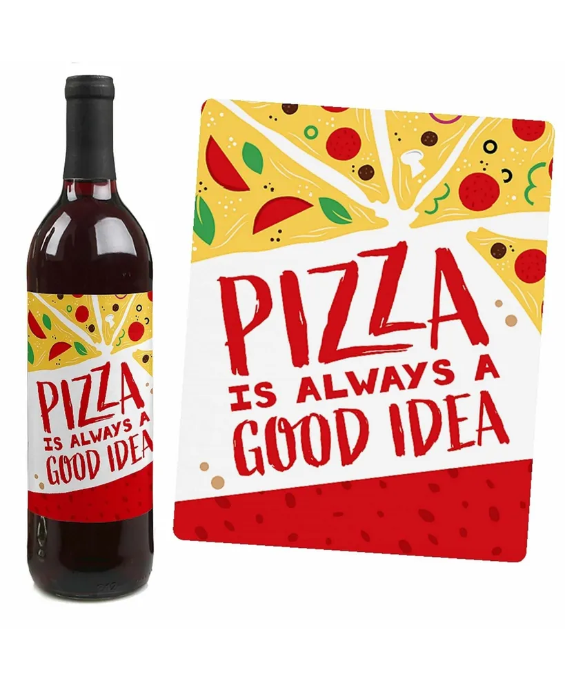 Pizza Party Time - Party Decor - Wine Bottle Label Stickers - 4 Ct