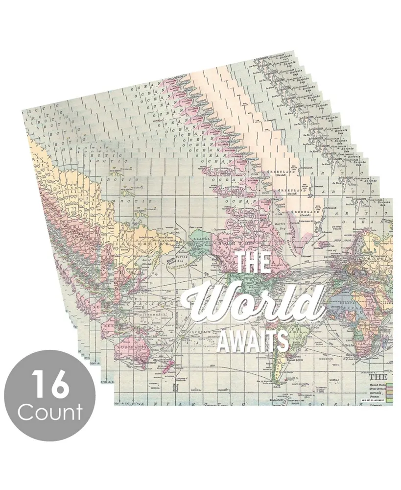 World Awaits - Party Table Decorations - Travel Themed Party Placemats - 16 Ct
