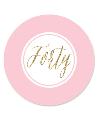Chic 40th Birthday - Pink and Gold - Birthday Party Circle Sticker Labels 24 Ct