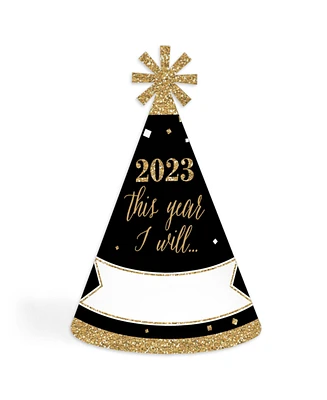 Big Dot of Happiness New Year's Eve - Gold - 2025 Cone New Years Eve Resolution Party Hats - 8 Ct