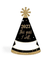 Big Dot of Happiness New Year's Eve - Gold - 2025 Cone New Years Eve Resolution Party Hats - 8 Ct