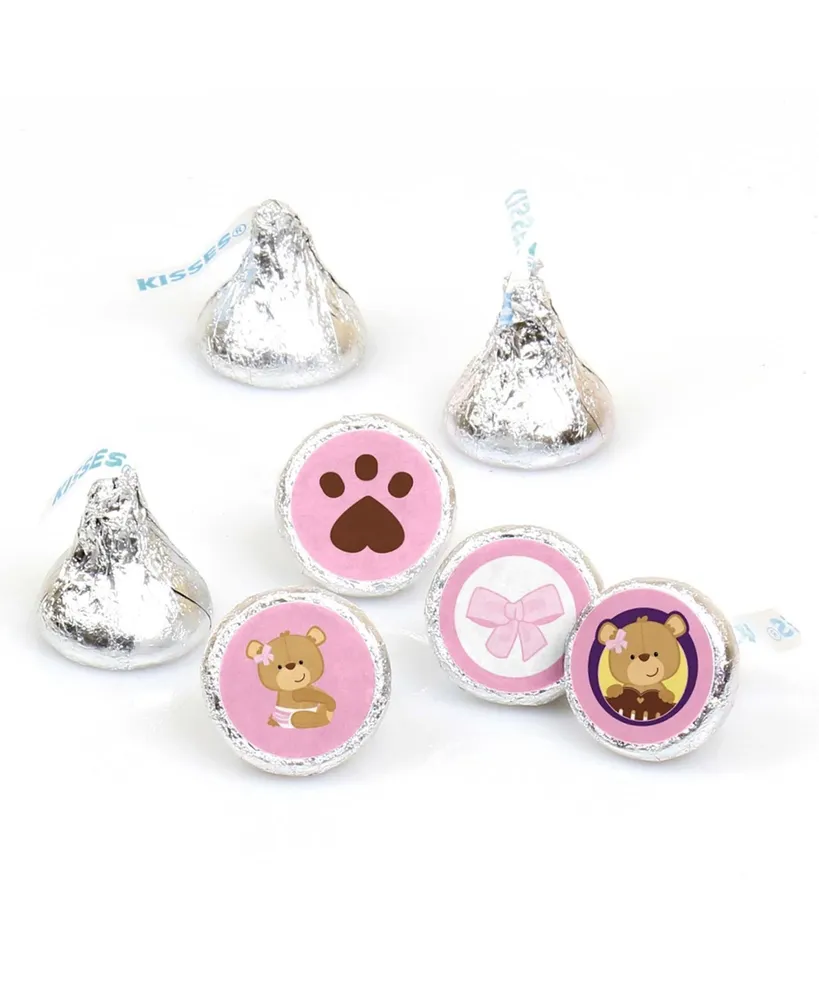 Baby Girl Teddy Bear - Party Round Candy Sticker Favors (1 sheet of 108)