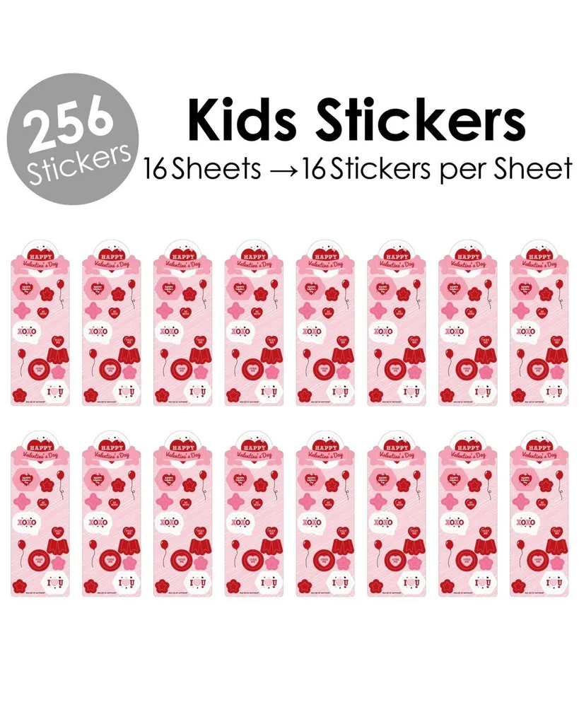 Conversation Hearts - Valentine's Day Favor Kids Stickers 16 Sheets 256 Stickers