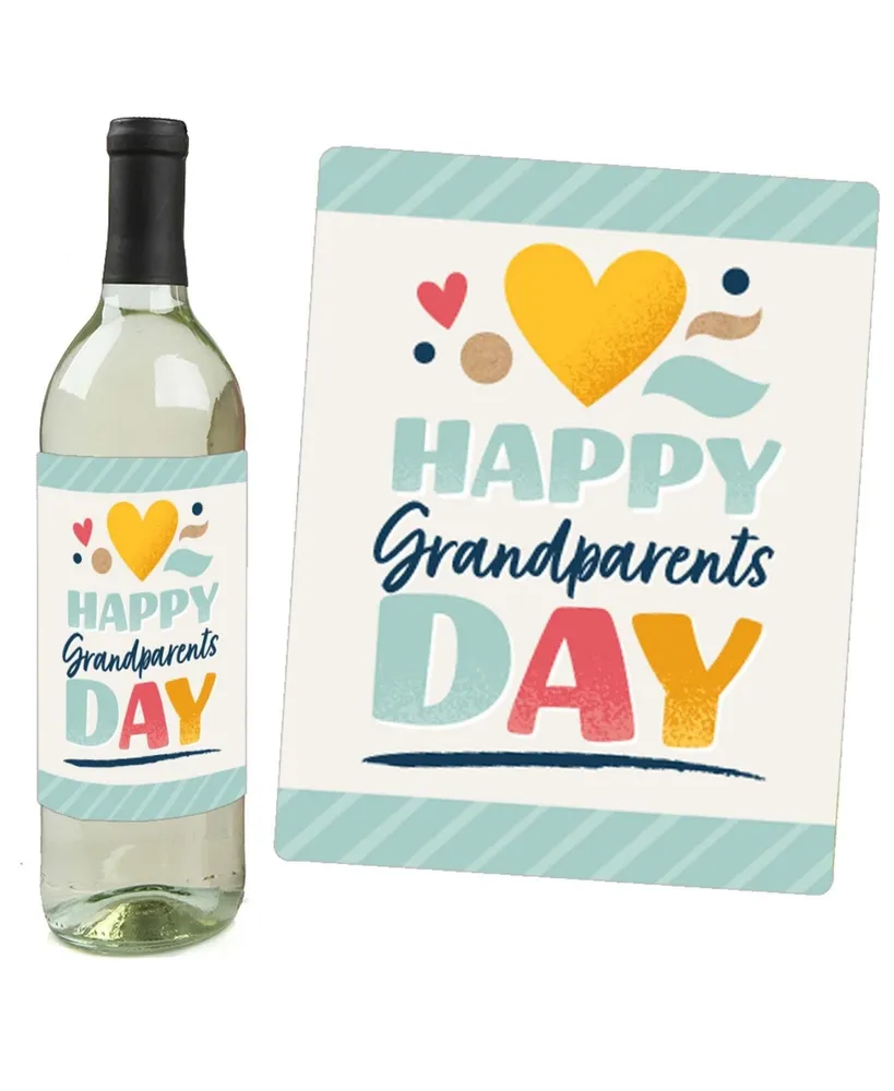 Happy Grandparents Day - Party Decor - Wine Bottle Label Stickers - 4 Ct - Assorted Pre