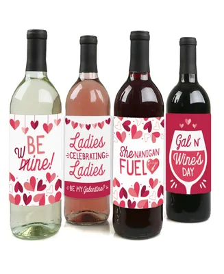 Happy Galentine's Day - Valentine's Day Party Decor Wine Bottle Stickers 4 ct
