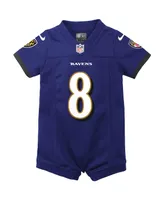 Boys and Girls Newborn Infant Nike Lamar Jackson Purple Baltimore Ravens Romper Jersey