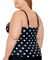 Swim Solutions Plus Tummy Control V-Neck Polka Dot Tankini Top, Created for Macy's