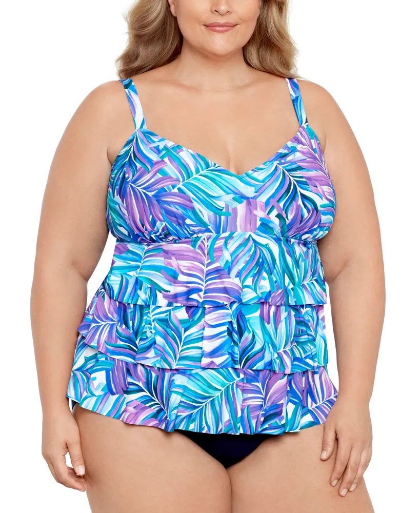 Swim Solutions Plus Tummy Control Printed Fauxkini One-Piece Swimsuit, Created for Macy's