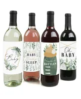 Boho Botanical Baby - Greenery Baby Shower Decor Wine Bottle Label Stickers 4 Ct