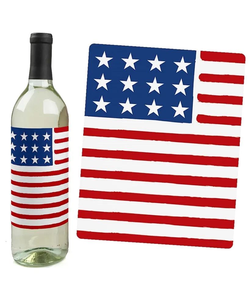 Stars and Stripes - Usa Patriotic Party Decor - Wine Bottle Label Stickers 4 Ct