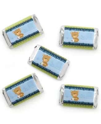 Baby Boy Teddy Bear - Mini Candy Bar Wrapper Stickers - Small Favors - 40 Ct