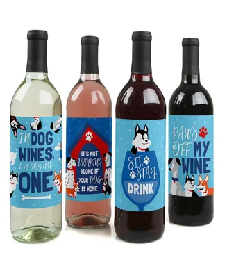 Pawty Like a Puppy - Dog Party Decor - Wine Bottle Label Stickers - 4 Ct