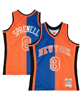 Men's Mitchell & Ness Latrell Sprewell Blue, Orange New York Knicks Hardwood Classics 1998-99 Split Swingman Jersey