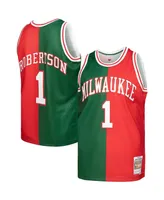 Men's Mitchell & Ness Oscar Robertson Green, Red Milwaukee Bucks Hardwood Classics 1971-72 Split Swingman Jersey