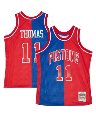 Men's Mitchell & Ness Isiah Thomas Blue, Red Detroit Pistons Hardwood Classics 1988-89 Split Swingman Jersey