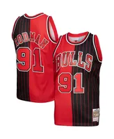 Men's Mitchell & Ness Dennis Rodman Red, Black Chicago Bulls Hardwood Classics 1995-96 Split Swingman Jersey