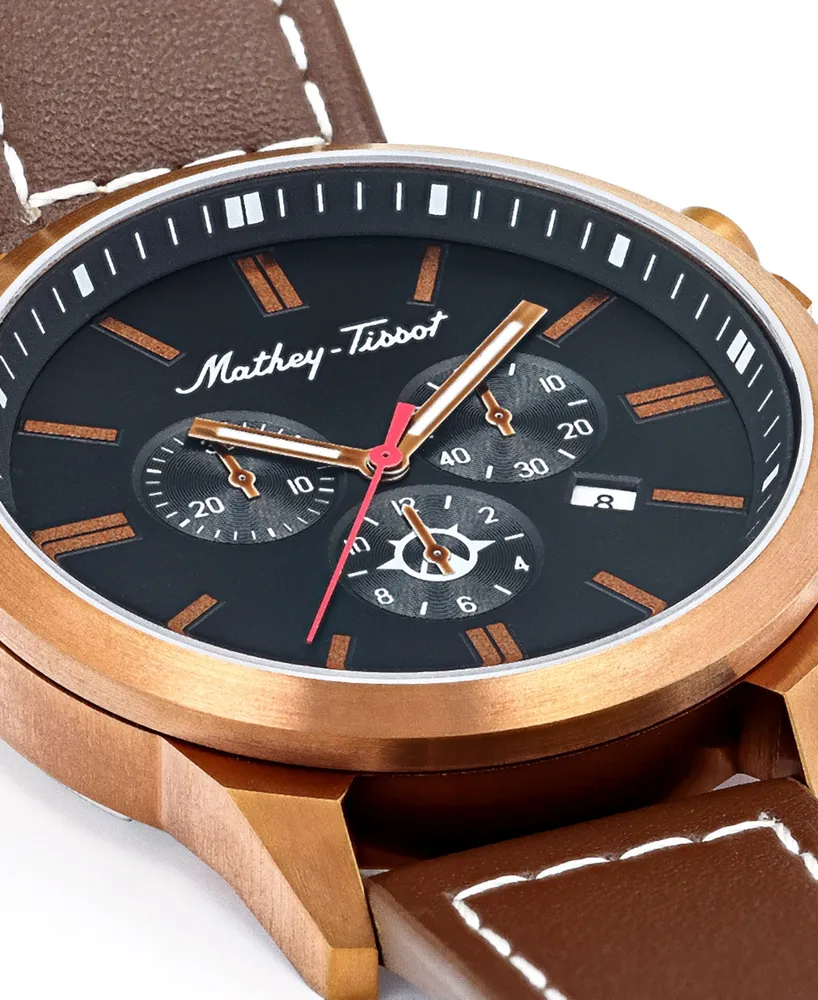 Mathey-Tissot Men's Field Scout Collection Chronograph Brown Genuine Leather Watch, 45mm