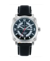 Mathey-Tissot Men's Pilot Collection Three Hand Date Genuine Leather Strap Watch