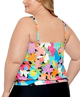 Swim Solutions Plus Shirred Neck Blouson Underwire Tankini, Created For Macy's