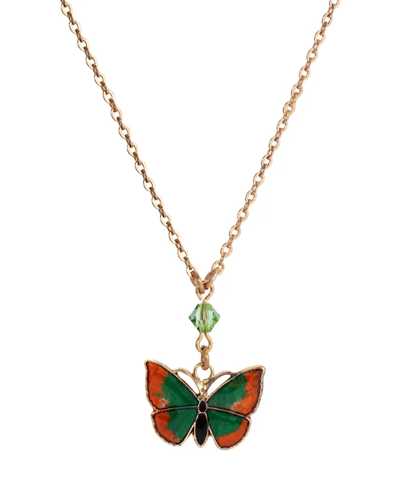 2028 Gold-Tone Crystal Butterfly Pendant Necklace