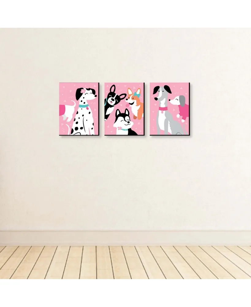 Pawty Like a Puppy Girl - Pink Wall Art Room Decor - 7.5 x 10 inches - 3 Prints