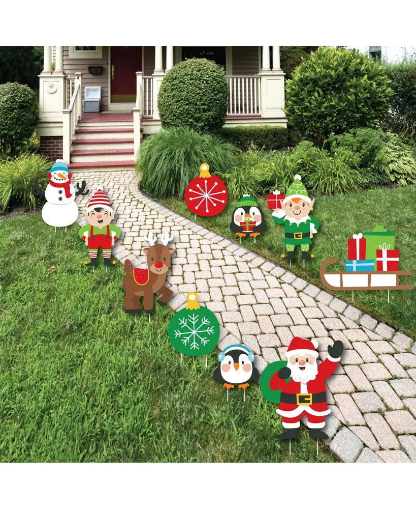 Big Dot of Happiness Very Merry Christmas Lawn Decor - Outdoor Holiday Santa Claus Yard Decor - 10 Pc