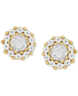 Diamond Cut Round Stud Earrings in 10k Two-Tone Gold